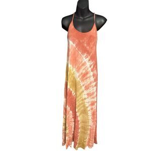 Kiwi & Punch: Sun dress tan & pink flowing spaghetti strap for Women Summer Dres